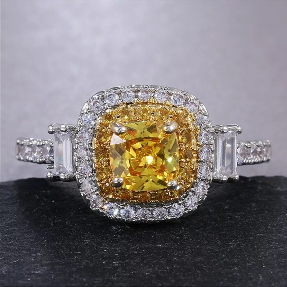 925 Stamped Sterling Silver Citrine Yellow Diamond Ring - Picture 5 of 9